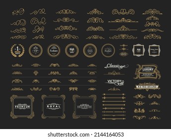 Vector set of retro decorations for wedding cards, decorating valentines, framing title of different printed products.