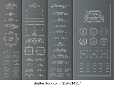 Vector set of retro decorations for wedding cards, decorating valentines, framing title of different printed products.