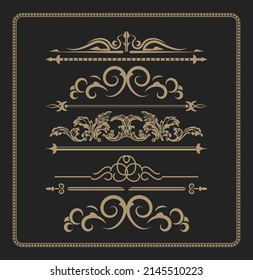 Vector set of retro decorations for wedding cards, decorating valentines, framing title of different printed products.