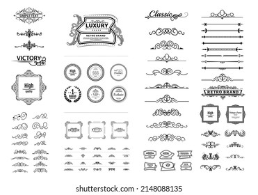 Vector set of retro decorations for wedding cards, decorating valentines, framing title of different printed products.