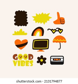 Vector set of retro design elements, patches and stickers  - abstract elements for branding, packaging, prints and social media posts