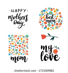 vector set of retro flower cards template with spring time illustrations for special mothers day family event. happy birthday. EPS10
