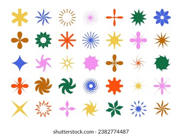 Vector set of retro futuristic shapes, icons, basic figures, minimalist elements. Retrofuturism shapes. Trendy y2k rave design. Vector. 
