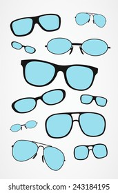 Vector set of retro glasses. Glasses background.