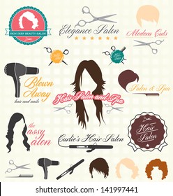 Vector Set: Retro Hair Salon Labels and Icons