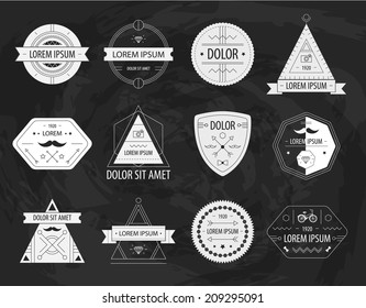 vector set of retro hipster labels, icons, logos isolated on blackboard