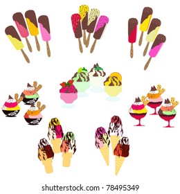 Vector set of retro ice cream illustrations