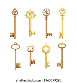 Vector set of retro keys in flat style. 