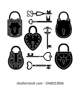 Vector set with retro keys and locks.