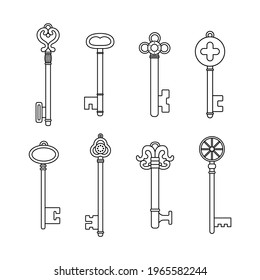 Vector set of retro keys in outline style. 