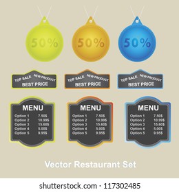 Vector set of retro labels, buttons and icons.