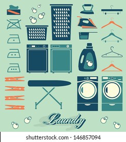 Vector Set: Retro Laundry Room Symbols and Icons