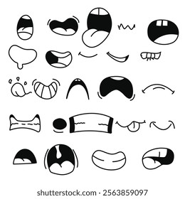 Vector Set Retro Mouth Expressions, Vintage Comic Smile for logo Set, Face Cartoon Set Vector Graphic 