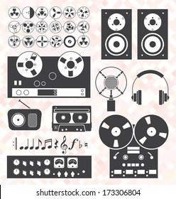 Vector Set: Retro Music Recording Equipment Objects