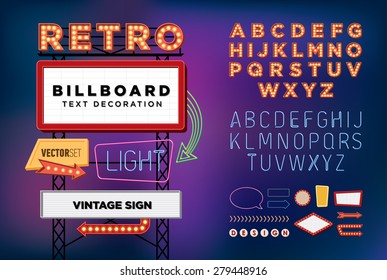 Vector set Retro neon sign  vintage billboard  bright signboard  light banner 