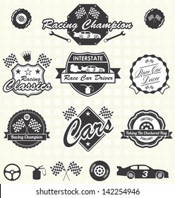 Vector Set: Retro Race Car Driving Champion Labels