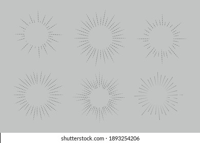 Vector set of retro rays shining isolated on white black black drawings, Vintage Sketch Design Elements Collection.