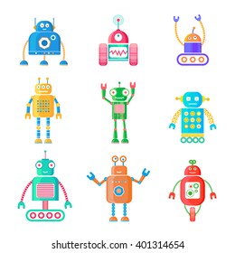 Vector set of retro robots. Retro robots isolated on white background. child toys.