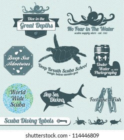 Vector Set: Retro Scuba Diving Labels