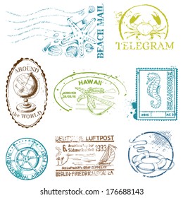 Vector Set of Retro SEA stamps - for design and scrapbook 