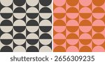 Vector set retro simple geometric seamless patterns in retro style. Vintage abstract geometric pattern in Bauhaus style.