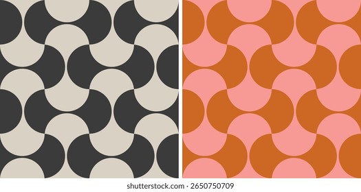 Vector set retro simple geometric seamless patterns in retro style. Vintage abstract geometric pattern in Bauhaus style.