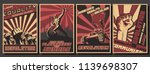 Vector Set of Retro Soviet Revolution Propaganda Posters Stylization