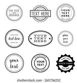 Vector Set of Retro Stamps and Badges - Set of 9 vintage black and white stamps and labels. Each element is grouped for easy editing. 