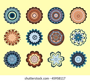 A vector set of retro style flowers