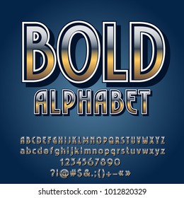 Conjunto vectorial de letras de hierro, números y símbolos de estilo retro. Alfabeto industrial metálico reflectante de gradiente