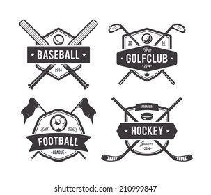 Vector set of retro styled sport emblems. Team sport badges and design elements.