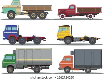 Vector set of retro trucks.Flat style.Flat illustration, icon for graphic and web design