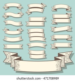 Vector set of retro vintage engraving style flat design banners an ribbons.