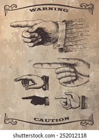 Vector Set Retro Vintage Pointing Hand Drawing