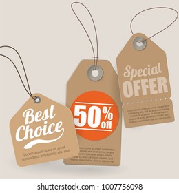 Vector set of retro vintage style cardboard sale labels and tags template.