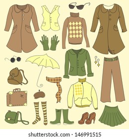 Vector set, retro woman clothes