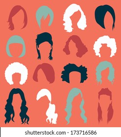 Vector Set: Retro Woman's Hair Style Silhouettes