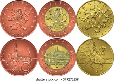 Vector Set reverse and obverse czech money ten, twenty and fifty crones coins