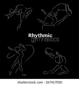 Vector set of rhythmic gymnastic girls. Dancing women sketch. Sport, health lifestyle.