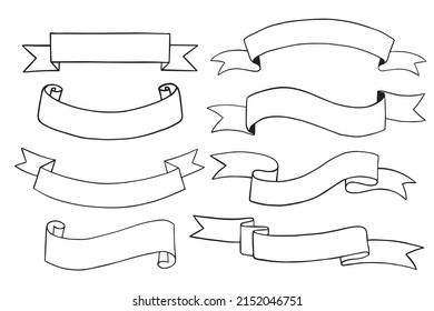 Vector set of ribbon banner doodle isolated on white background.