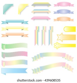 vector set of ribbon and banner in pastel gradient color tone on white isolated background
