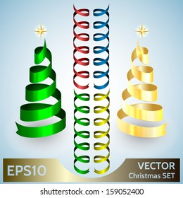 Vector Set of Ribbon Christmas Design Elements