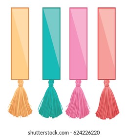 Vector Set of Ribbons With Colorful Decorative Tassels Elements. Great for handmade cards, invitations, wallpaper, packaging, nursery designs.