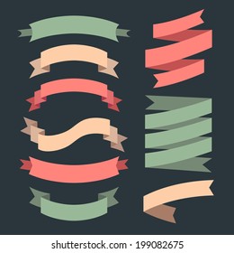 Vector set of ribbons in flat style