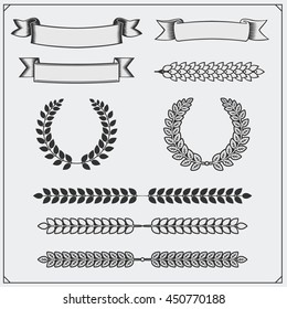 Vector set with ribbons and laurel wreaths. 