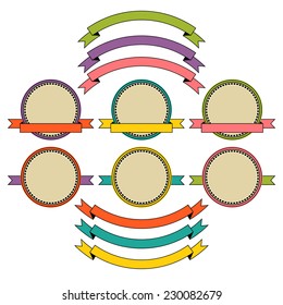 Vector set of ribbons and starburst pack for your design. Banner Set. 
