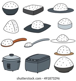vector set of rice and rice cooker