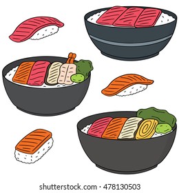 vector set of rice with raw fish