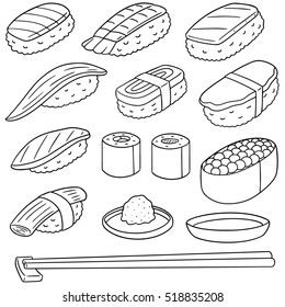 vector set of rice with raw fish (sushi)