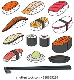 vector set of rice with raw fish (sushi)
